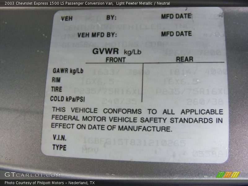 Light Pewter Metallic / Neutral 2003 Chevrolet Express 1500 LS Passenger Conversion Van
