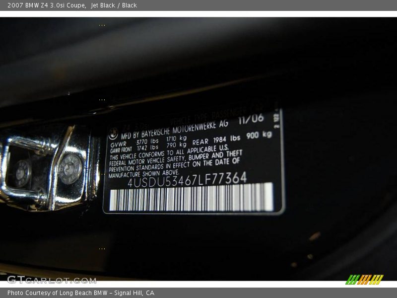 Jet Black / Black 2007 BMW Z4 3.0si Coupe