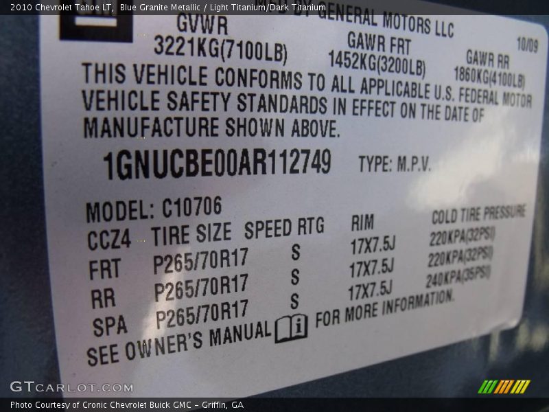Blue Granite Metallic / Light Titanium/Dark Titanium 2010 Chevrolet Tahoe LT