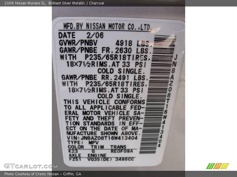 Brilliant Silver Metallic / Charcoal 2006 Nissan Murano SL