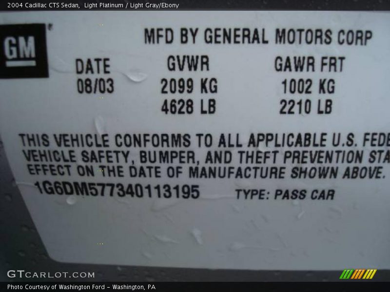 Light Platinum / Light Gray/Ebony 2004 Cadillac CTS Sedan