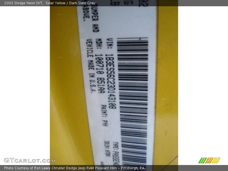 Solar Yellow / Dark Slate Gray 2003 Dodge Neon SXT