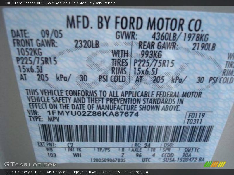 Gold Ash Metallic / Medium/Dark Pebble 2006 Ford Escape XLS