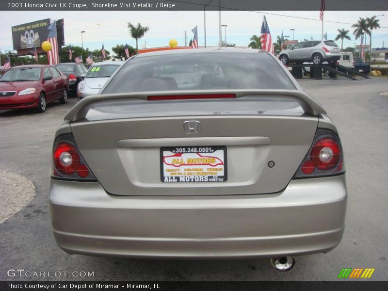 Shoreline Mist Metallic / Beige 2003 Honda Civic LX Coupe