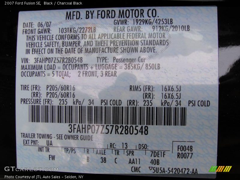 Black / Charcoal Black 2007 Ford Fusion SE
