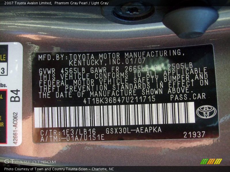 Phantom Gray Pearl / Light Gray 2007 Toyota Avalon Limited