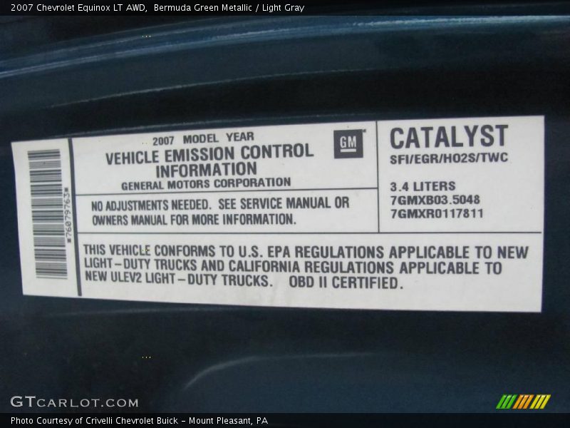 Bermuda Green Metallic / Light Gray 2007 Chevrolet Equinox LT AWD