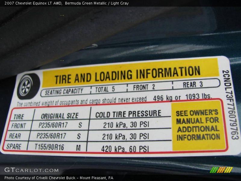 Bermuda Green Metallic / Light Gray 2007 Chevrolet Equinox LT AWD