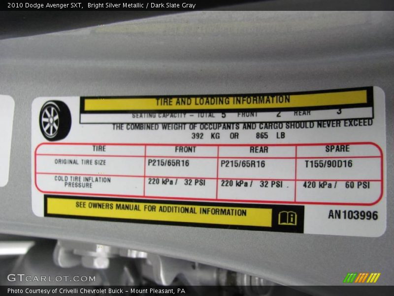 Bright Silver Metallic / Dark Slate Gray 2010 Dodge Avenger SXT