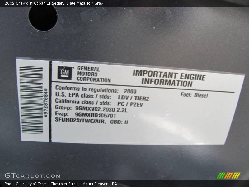 Slate Metallic / Gray 2009 Chevrolet Cobalt LT Sedan