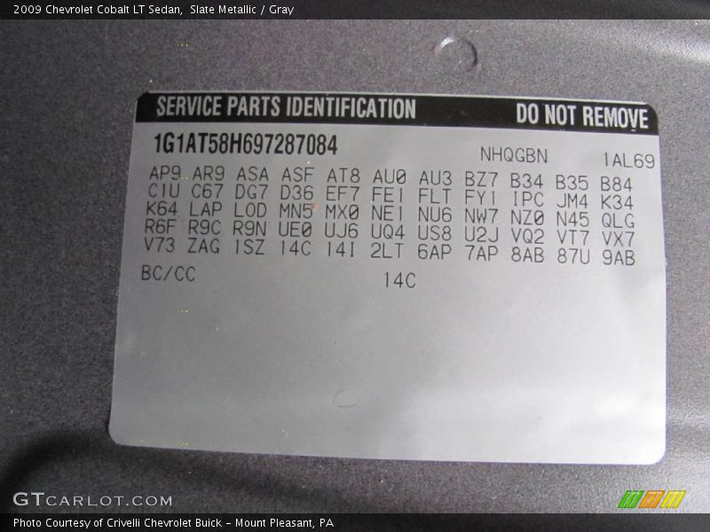 Slate Metallic / Gray 2009 Chevrolet Cobalt LT Sedan
