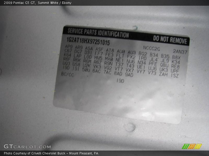 Summit White / Ebony 2009 Pontiac G5 GT