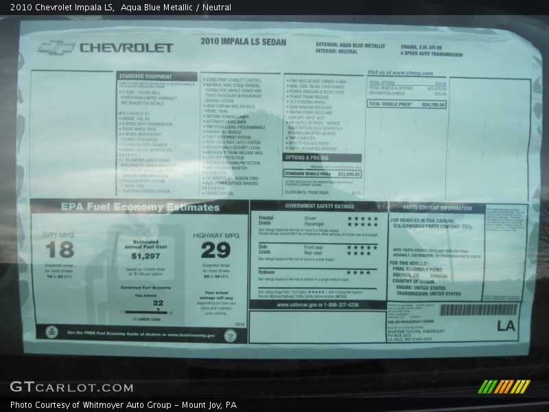 Aqua Blue Metallic / Neutral 2010 Chevrolet Impala LS