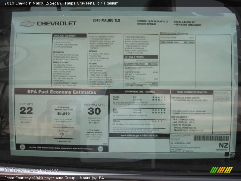 Taupe Gray Metallic / Titanium 2010 Chevrolet Malibu LS Sedan