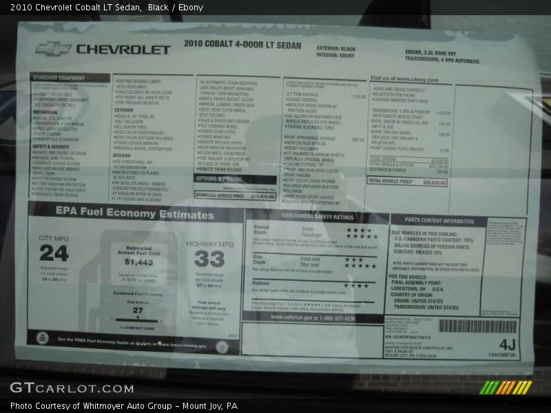 Black / Ebony 2010 Chevrolet Cobalt LT Sedan