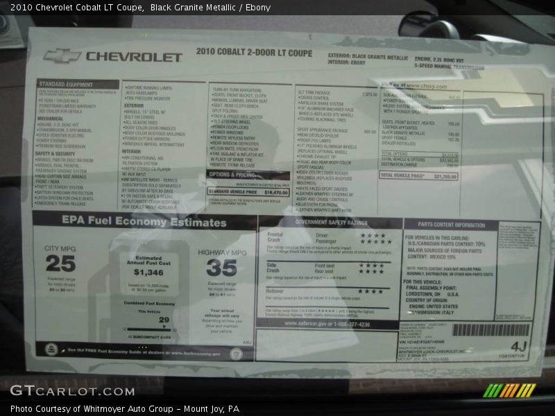 Black Granite Metallic / Ebony 2010 Chevrolet Cobalt LT Coupe