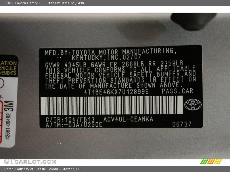 Titanium Metallic / Ash 2007 Toyota Camry LE