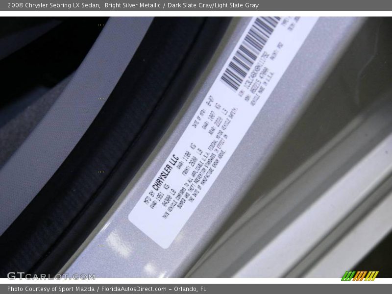 Bright Silver Metallic / Dark Slate Gray/Light Slate Gray 2008 Chrysler Sebring LX Sedan