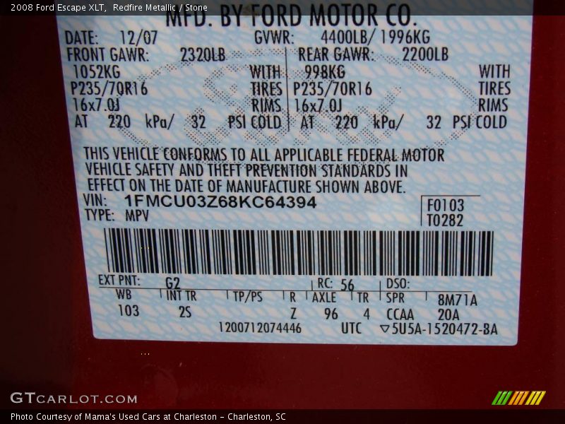 Redfire Metallic / Stone 2008 Ford Escape XLT