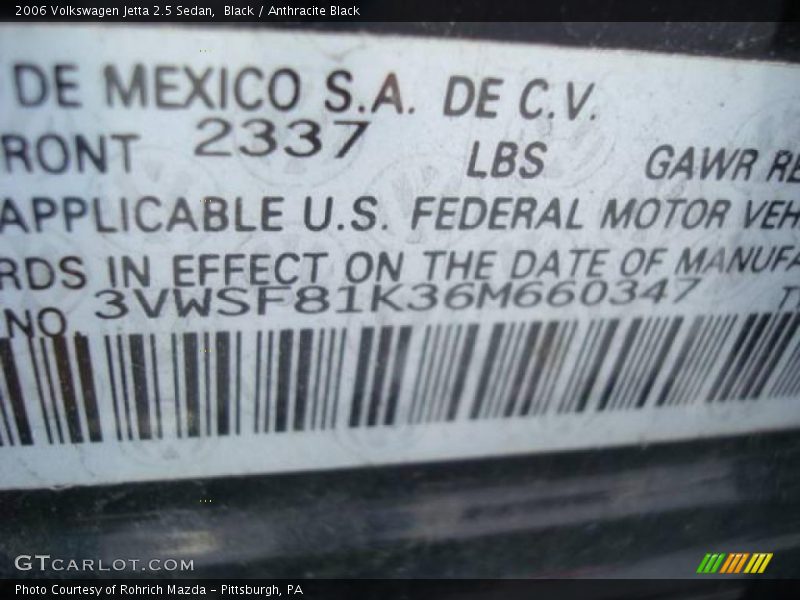 Black / Anthracite Black 2006 Volkswagen Jetta 2.5 Sedan