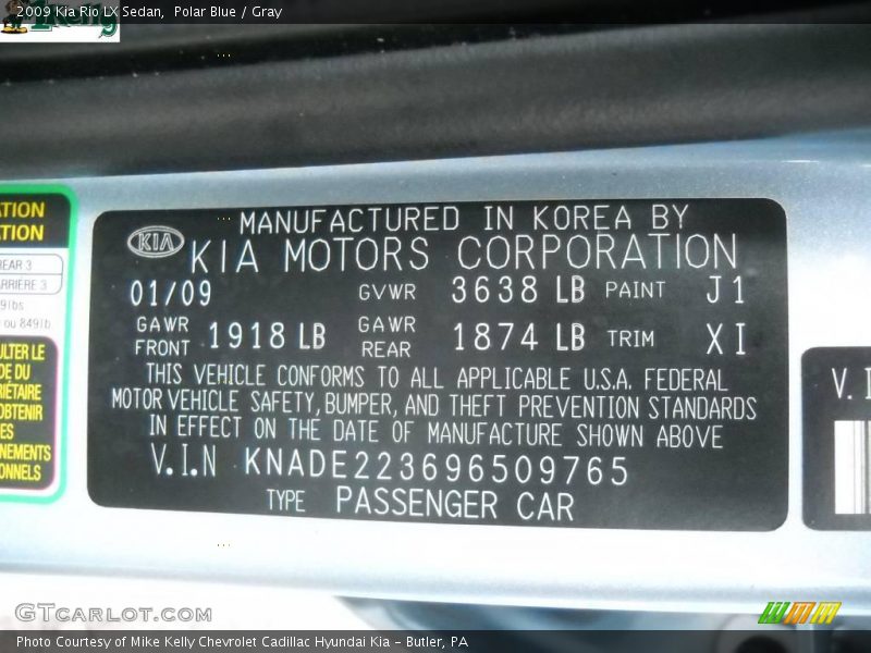 Polar Blue / Gray 2009 Kia Rio LX Sedan
