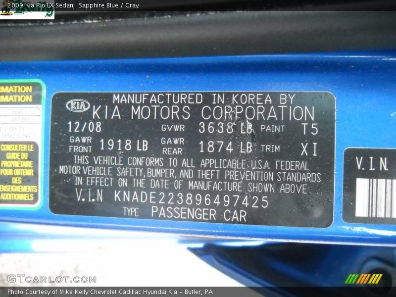 Sapphire Blue / Gray 2009 Kia Rio LX Sedan