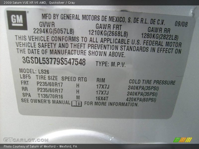 Quicksilver / Gray 2009 Saturn VUE XR V6 AWD