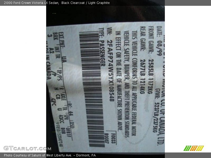 Black Clearcoat / Light Graphite 2000 Ford Crown Victoria LX Sedan