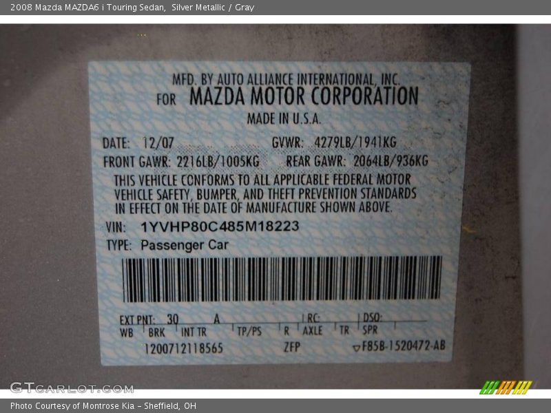 Silver Metallic / Gray 2008 Mazda MAZDA6 i Touring Sedan
