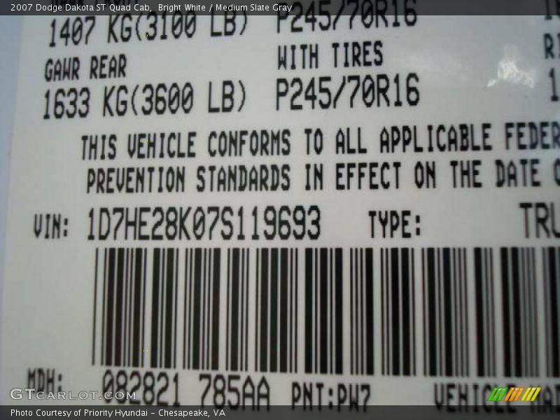 Bright White / Medium Slate Gray 2007 Dodge Dakota ST Quad Cab