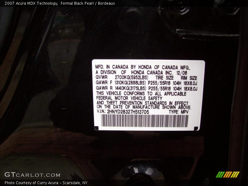 Formal Black Pearl / Bordeaux 2007 Acura MDX Technology
