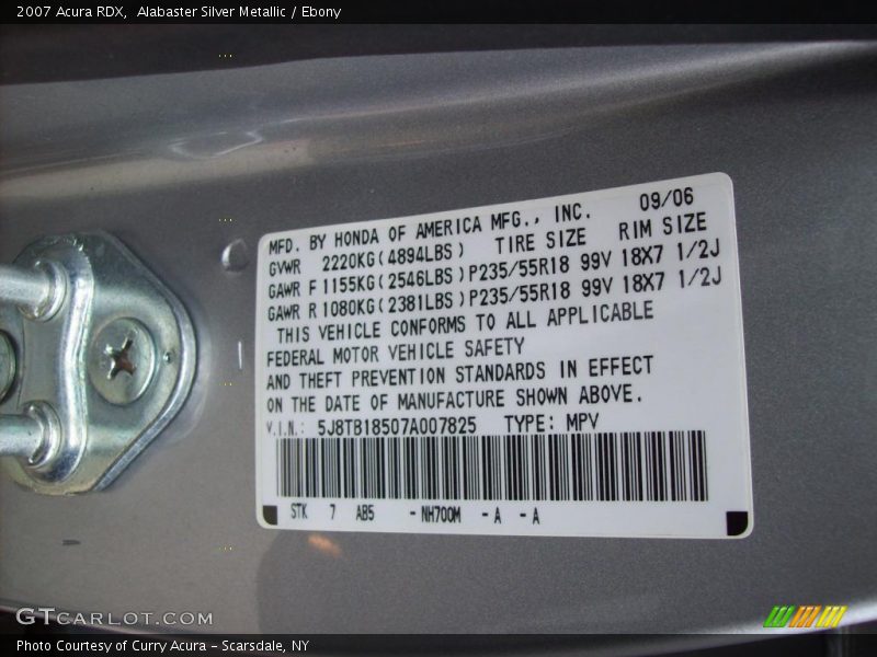 Alabaster Silver Metallic / Ebony 2007 Acura RDX