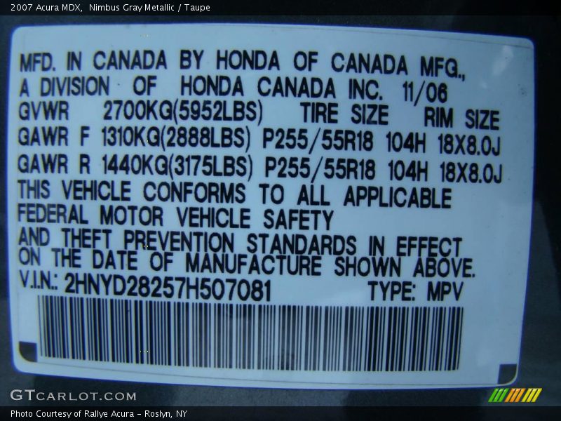 Nimbus Gray Metallic / Taupe 2007 Acura MDX