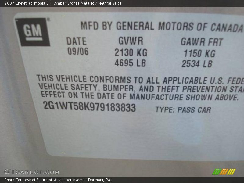 Amber Bronze Metallic / Neutral Beige 2007 Chevrolet Impala LT