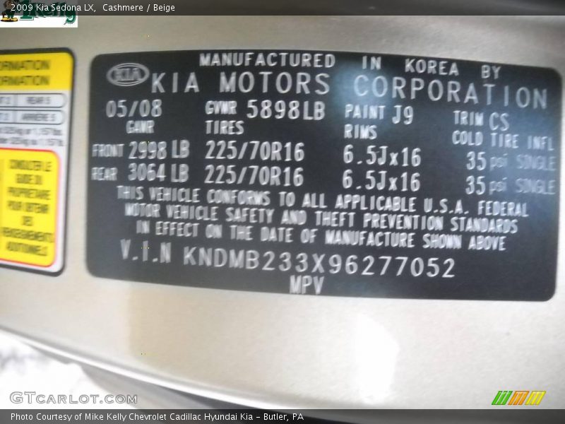 Cashmere / Beige 2009 Kia Sedona LX