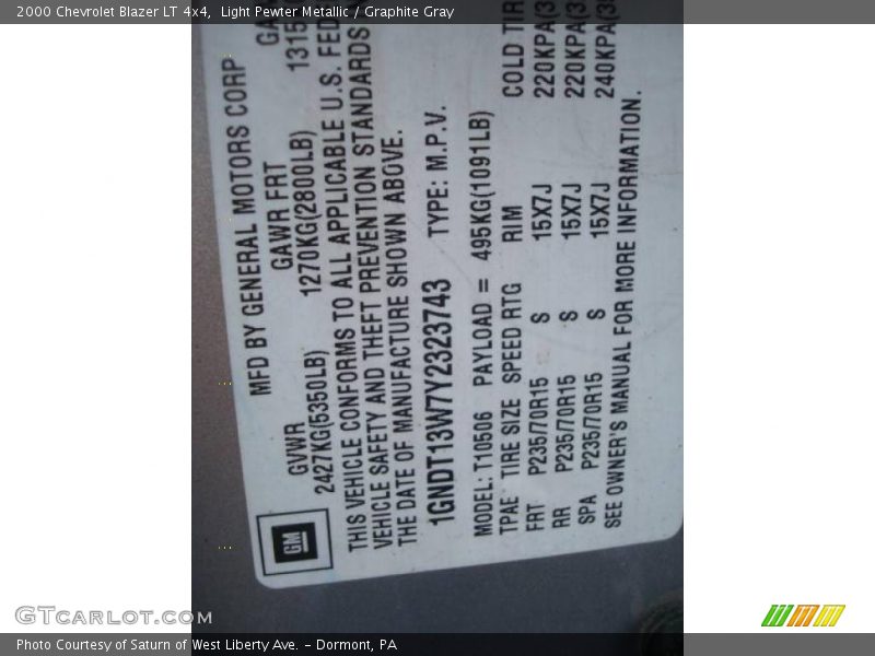 Light Pewter Metallic / Graphite Gray 2000 Chevrolet Blazer LT 4x4