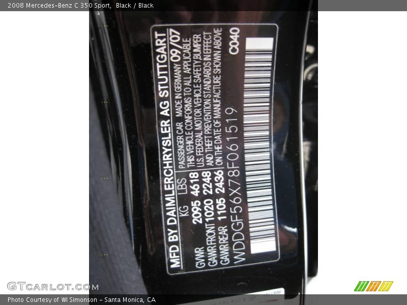 Black / Black 2008 Mercedes-Benz C 350 Sport