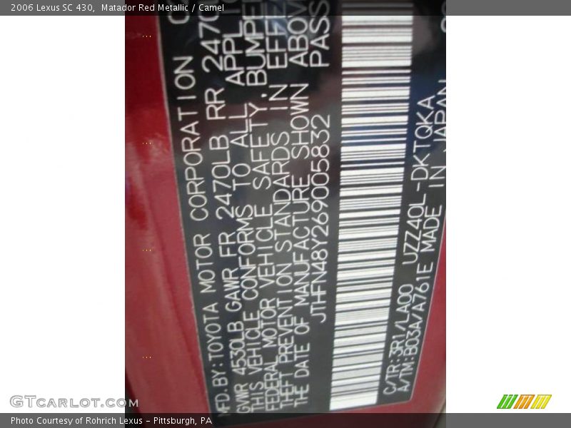 Matador Red Metallic / Camel 2006 Lexus SC 430