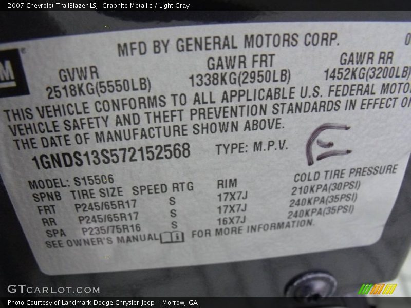 Graphite Metallic / Light Gray 2007 Chevrolet TrailBlazer LS
