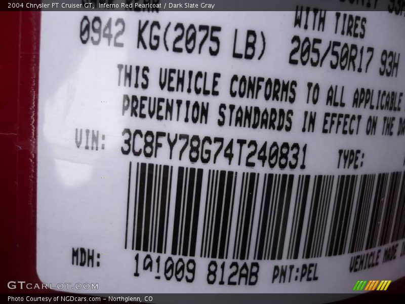 Inferno Red Pearlcoat / Dark Slate Gray 2004 Chrysler PT Cruiser GT