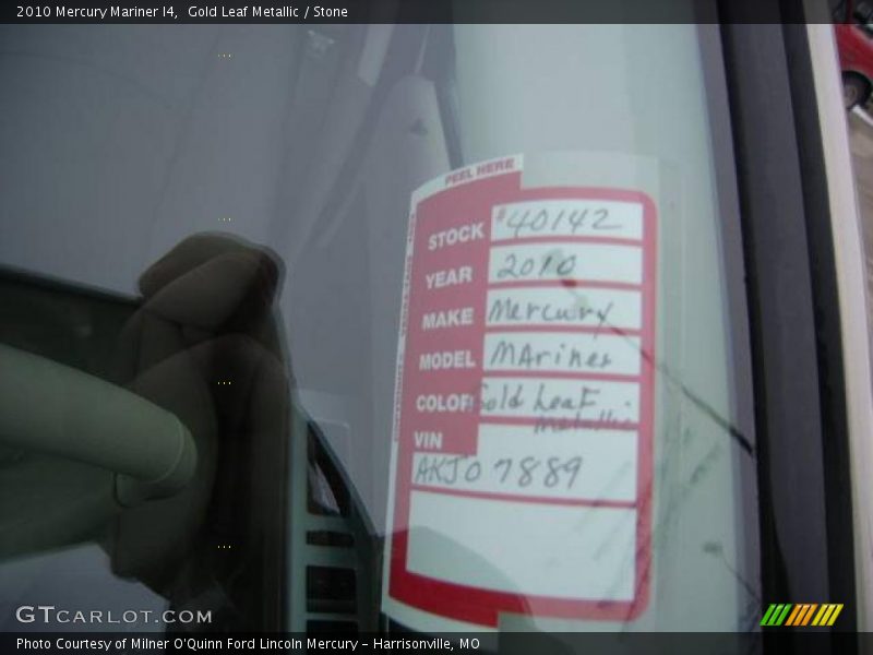 Gold Leaf Metallic / Stone 2010 Mercury Mariner I4