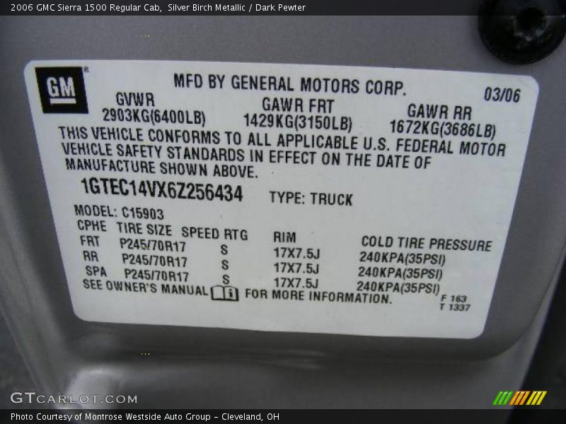 Silver Birch Metallic / Dark Pewter 2006 GMC Sierra 1500 Regular Cab