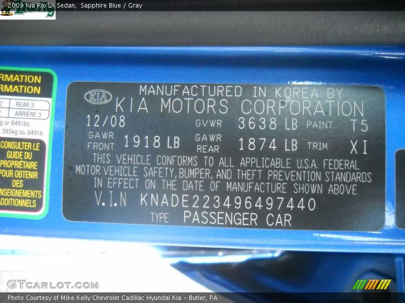 Sapphire Blue / Gray 2009 Kia Rio LX Sedan