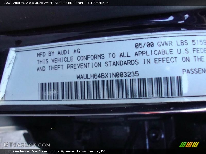 Santorin Blue Pearl Effect / Melange 2001 Audi A6 2.8 quattro Avant