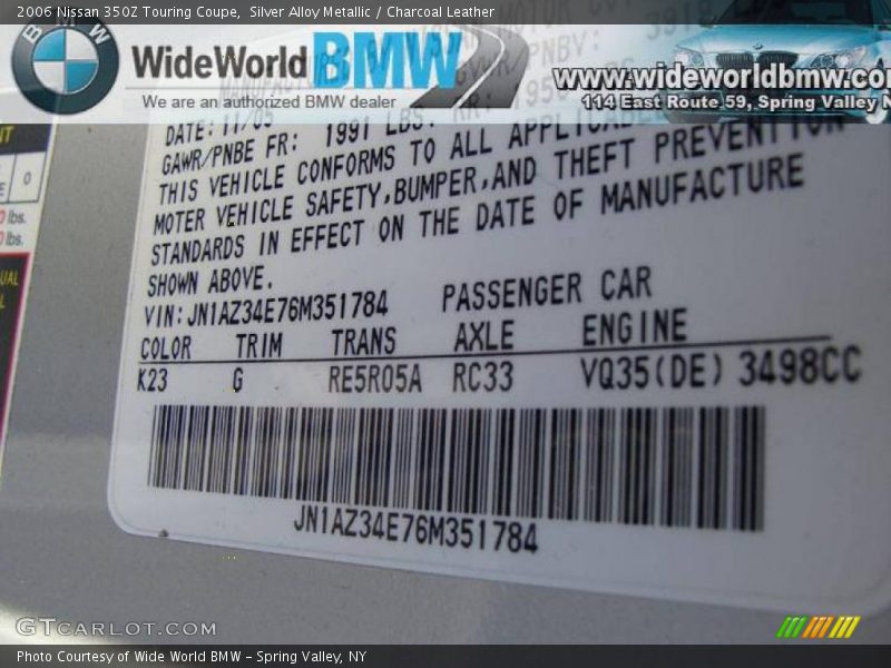 Silver Alloy Metallic / Charcoal Leather 2006 Nissan 350Z Touring Coupe