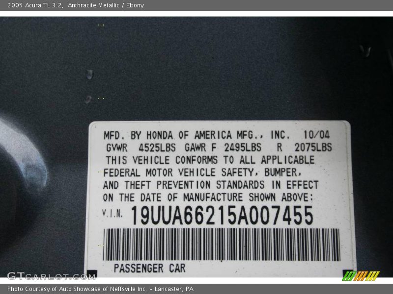 Anthracite Metallic / Ebony 2005 Acura TL 3.2