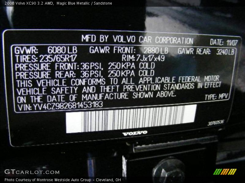 Magic Blue Metallic / Sandstone 2008 Volvo XC90 3.2 AWD