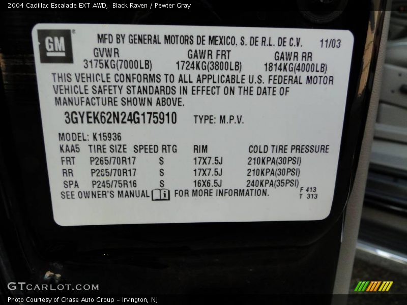 Black Raven / Pewter Gray 2004 Cadillac Escalade EXT AWD