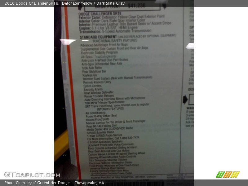 Detonator Yellow / Dark Slate Gray 2010 Dodge Challenger SRT8