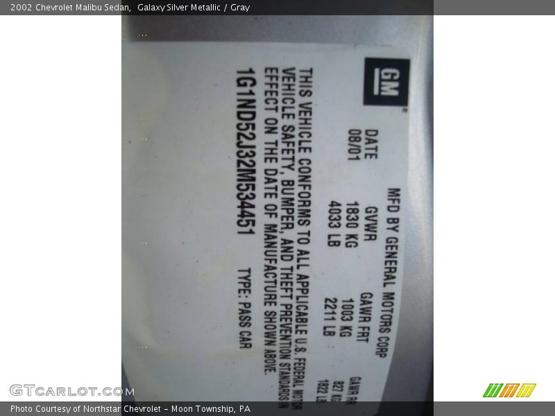 Galaxy Silver Metallic / Gray 2002 Chevrolet Malibu Sedan